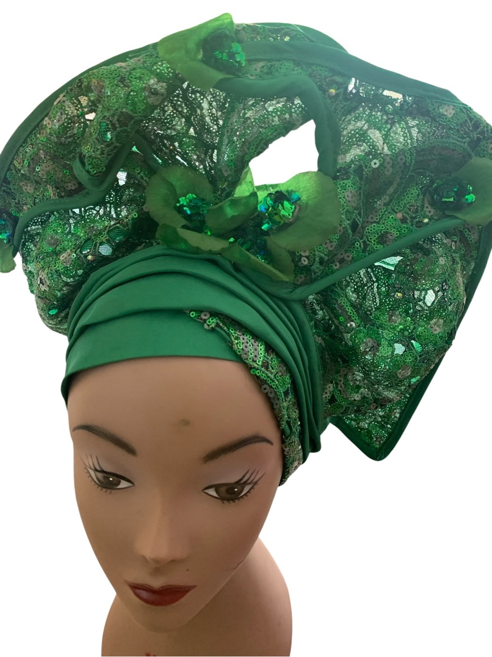 Green Sequin Headwrap Turban with Floral Accent
GEL8 0526